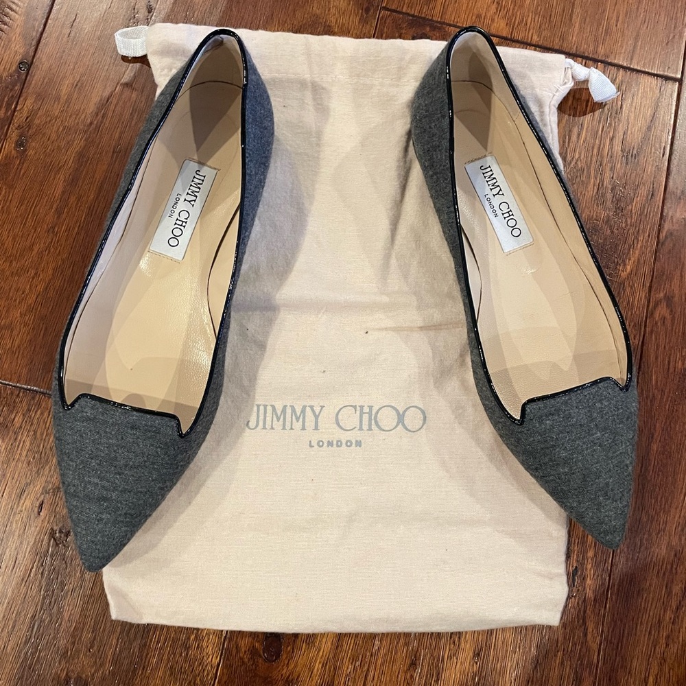 Jimmy Choo Attila Point Toe Grey Flannel Flats Sz 38.5 (8.5) *includes dustbag*